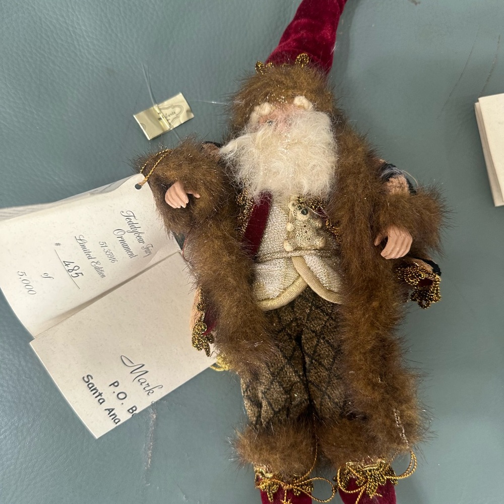 John Mark Red Velvet & Brown Fur Santa Ornament